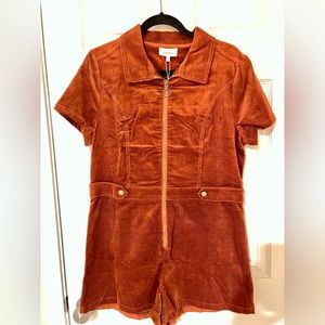 Bohme Orange Corduroy Jumpsuit Retro-Inspired Short Sleeve